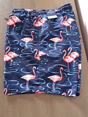 George Above the Knee Men Swim Trunks Shorts Flamingo Print 8" Inseam Sz L 36-38